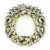 24 Inch Pre Lit Flocked Faux Pine Holiday Wreath with 50 White LED Lights