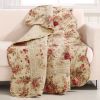 Red Pink Gold Ecru Floral Roses Quilt Throw Blanket in 100% Cotton
