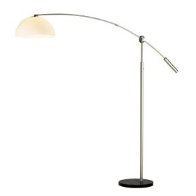 Arch Floor Lamp in Satin Steel with White Dome Shade and Black Marble Base