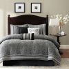 King size 7-Piece Comforter Set with Damask Pattern in Black White Gray