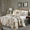 King 3-Piece Cotton Quilt Bedspread Set with Floral Birds Pattern