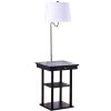 2-in1 Modern Side Table Floor Lamp with White Shade and USB Ports