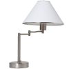 Sing Arm Table Lamp in Brushed Nickel and White Fabric Shade