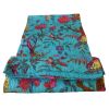 King size Blue Floral Birds Cotton Quilt Blanket Bedspread