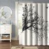 Birds in Tree Black White Shower Curtain in Polyester Fabric