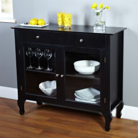 Black Dining Room Buffet Sideboard Server Cabinet with Glass Doors