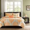 California King size 5-Piece Comforter Set in Orange Damask Print