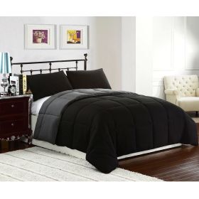King size 3-Piece Black Grey Microfiber Comforter Set with 2 Shams