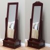 Full Length Tilting Cheval Mirror in Cherry Wood Finish with Storage Drawer