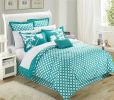 King size Turquoise 7-Piece Floral Bed in a Bag Comforter Set