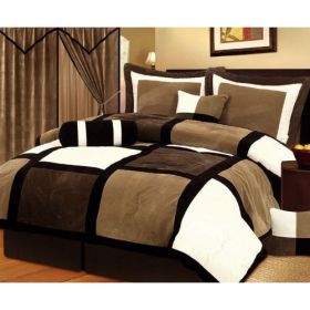 Queen size 7-Piece Patchwork Comforter set in Brown White Black