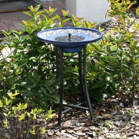 Outdoor Ceramic Bowl Fountain Bird Bath with Metal Stand and Solar Pump