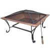 Square 33-inch Solid Copper Fire Pit Bowl with Iron Stand and Screen