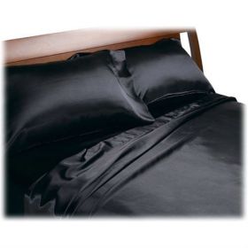 Full size Soft Polyester Satin Sheet Set in Solid Black
