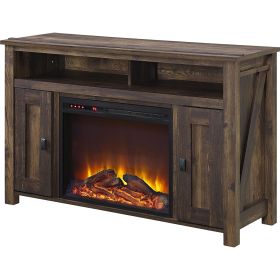 50-inch TV Stand in Medium Brown Wood with 1,500 Watt Electric Fireplace