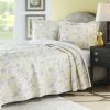 Full / Queen Yellow Gray Floral 100% Cotton Reversible Quilt Coverlet Set