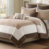 Full / Queen Brown Ivory Tan Cream 7 Piece Quilt Coverlet Bedspread Set