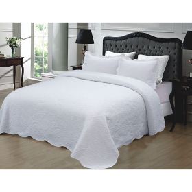 Full / Queen 3-Piece White Quilted Cotton Bedspread with Shams