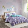 Full/Queen 100% Cotton Kids Teal Purple Unicorn Quilt Coverlet Bedspread Set