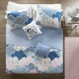 Twin/Twin XL Kids Blue Pink Unicorn Clouds Quilt Coverlet Bedspread Set