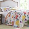 Full/Queen Flowers 100% Cotton Reversible Quilt Coverlet Bedspread Set