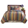 King size 100% Cotton Quilt Set with Brown Orange Red Blue Stripes