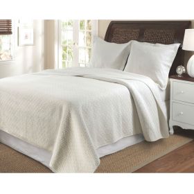 King size 100% Cotton Contemporary Quilt Set in Ivory with Diamond Pattern