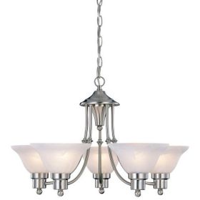 5-Light Brushed Nickel Chandelier with White Frosted Shades