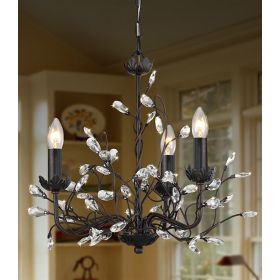 3-Light Iron and Crystal Chandelier