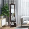 Jewelry Armoire Full Length Cheval Mirror with Tilt in Coffee Brown Wood Finish