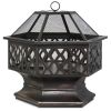 24 Inch Steel Distressed Bronze Lattice Design Fire Pit With Cover