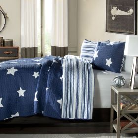 King Navy Stars And Stripes At Night Quilt Coverlet Bedspread Set