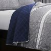 King Gray Navy Stripe Motif 100% Cotton Reversible Quilt Coverlet Bedspread Set