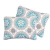 King size 3-Piece Cotton Quit Set in Aqua Blue White and Grey Floral Pattern