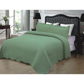 King size 3-Piece Sage Green Quilted Cotton Bedspread with Shams