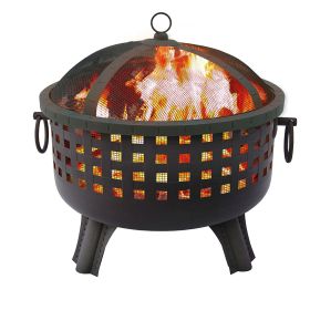 Sturdy 23.5-inch Black Steel Fire Pit with Stand and Spark Screen