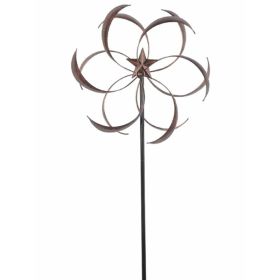 Outdoor Powder Coated Metal Flower Star Wind Spinner with Stake 76-inch