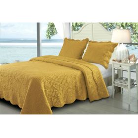 King 3 Piece Cotton Quilt Set with Sea Shells Pattern in Amber Gold
