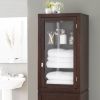 Espresso Wood Linen Tower Bathroom Storage Cabinet with Glass Paneled Door