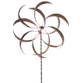 Metal Curved Leaf Spinning Outdoor Garden Wind Spinner with Stake