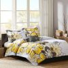 Queen size 4-Piece Comforter Set with Yellow Grey Floral Pattern