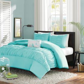 Twin / Twin XL Mint Blue Light Teal Ruched Fabric Comforter Set