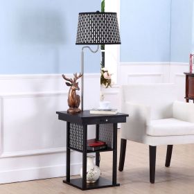 2-in1 Floor Lamp Side Table with Patterned Shade and USB Ports