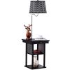 2-in1 Floor Lamp Side Table with Patterned Shade and USB Ports