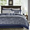 Queen size 12-piece Reversible Cotton Comforter Set in Navy Blue and White