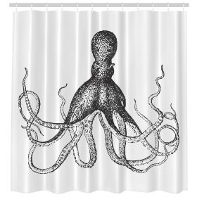 Machine Washable Black White Vintage Octopus Shower Curtain