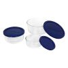 6-Piece Round Glass Food Storage Set with Blue Lids - Made in USA