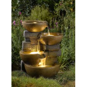 Indoor / Outdoor 4-Tier Pots Water Fountain with LED Lights