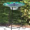 Outdoor Garden Solar Fountain Bird Bath with Peacock Glass Basin and Steel Stand