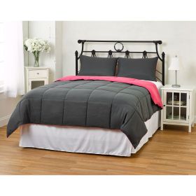Twin/Twin XL size 2-Piece Grey Pink Microfiber Comforter Set with 1 Sham